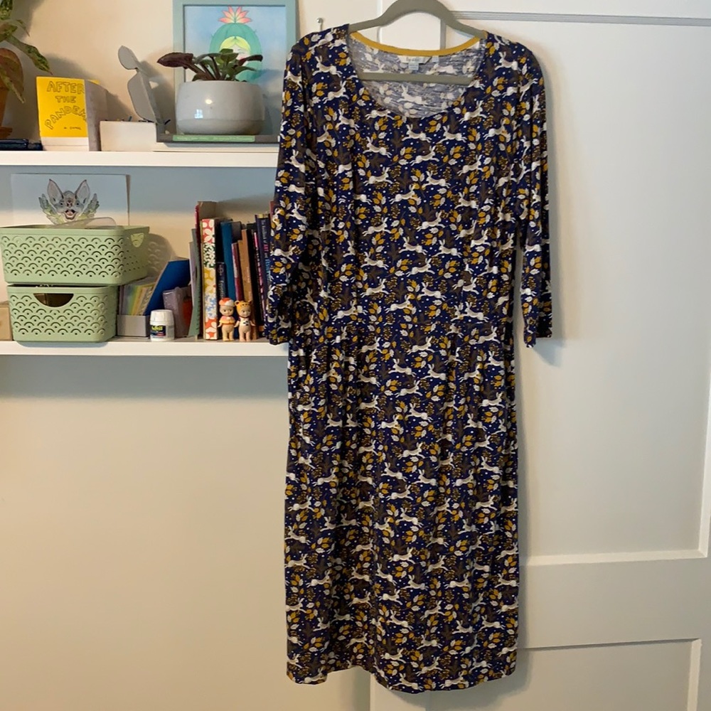 Boden Penny dress blue rabbit print with pockets!